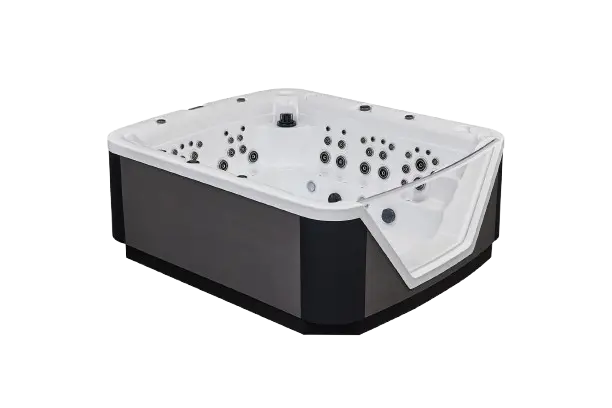 Onyx X8E 8-person infinity-edge spa with ergonomic seating, hydrotherapy jets and ambient lighting
