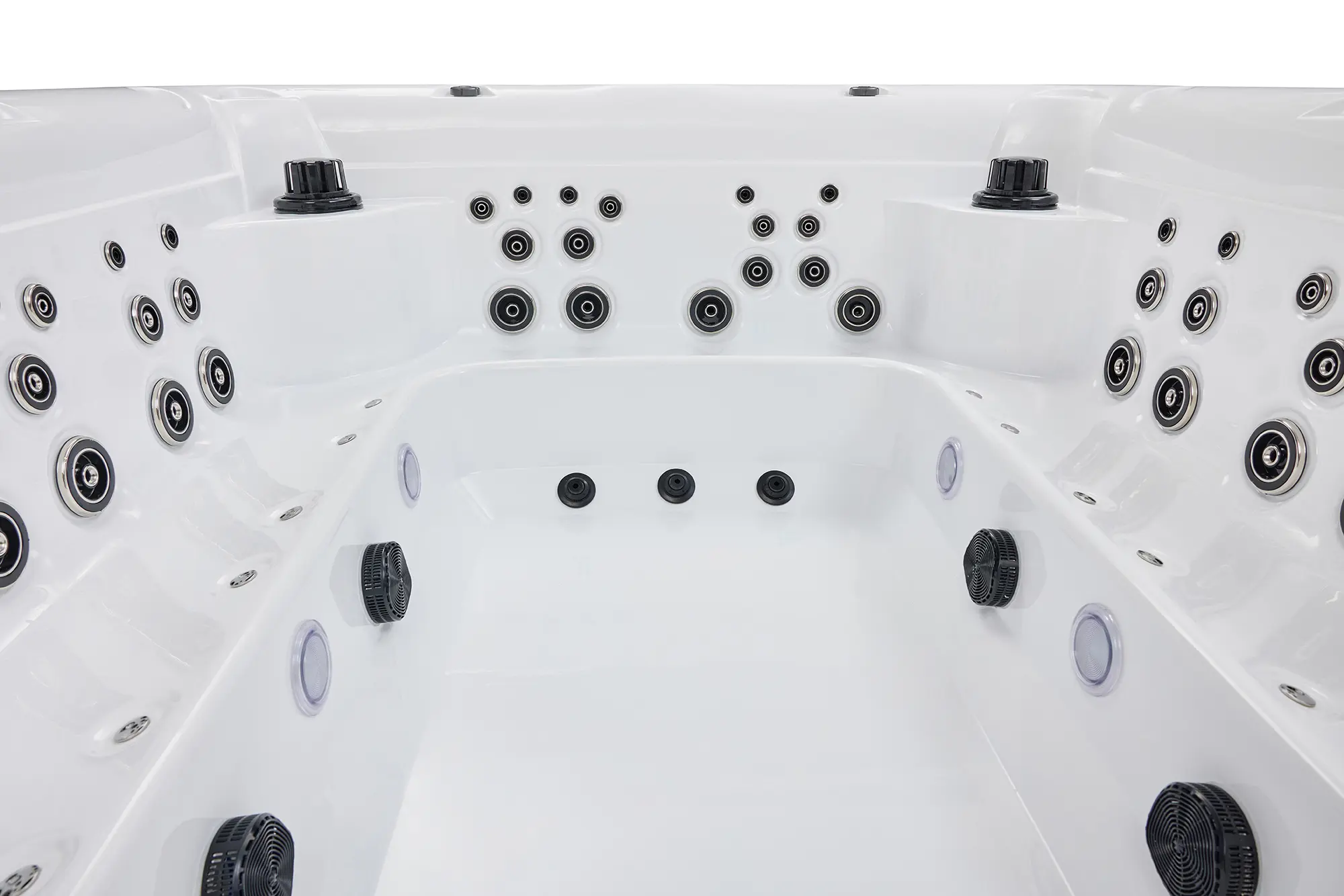 Multiple hydrotherapy jet zones around the seating areas of the Onyx X8E spa